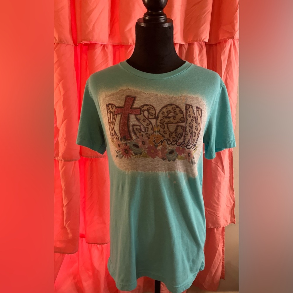 Teal Graphic T-Shirt with Floral Design